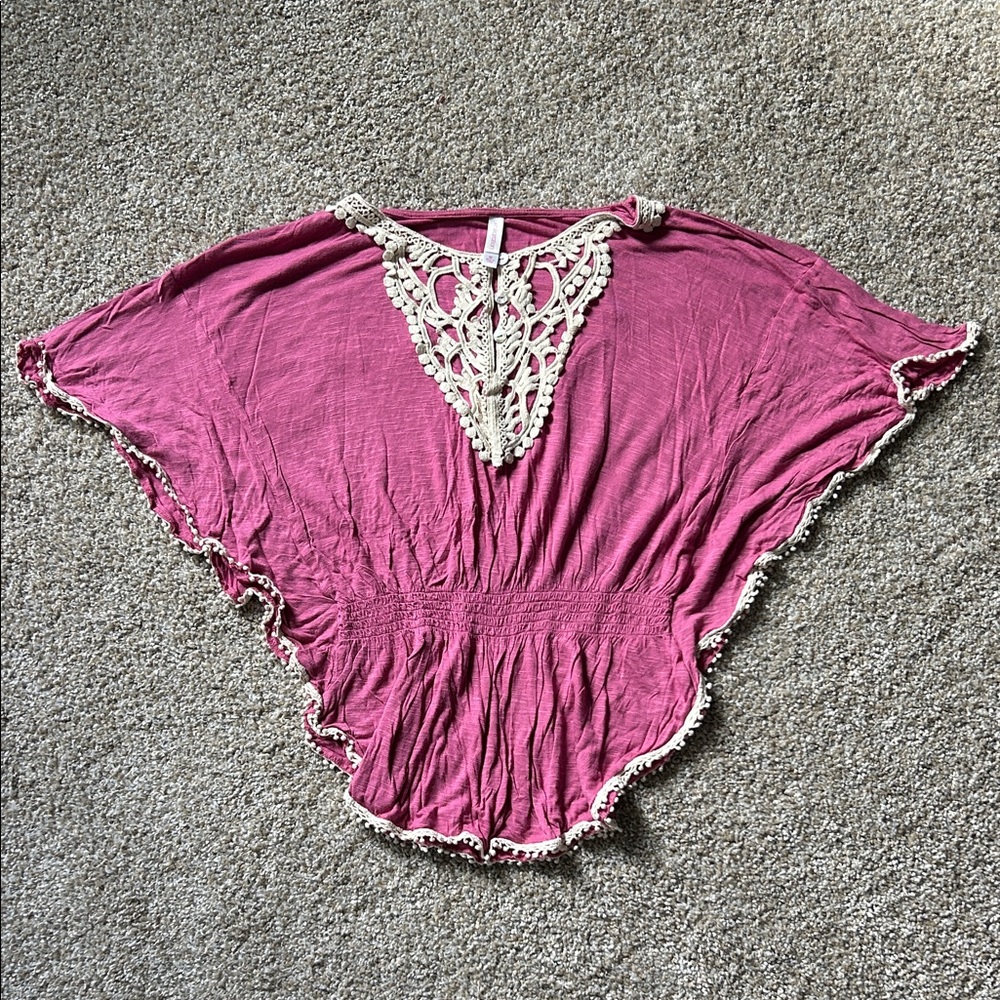 Xhilaration Pink Top with Cream Lace Accents